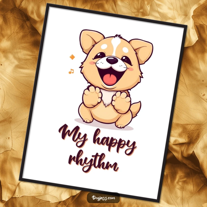 Funny dog barking a rhythm with its paws, a humorous digital art print.