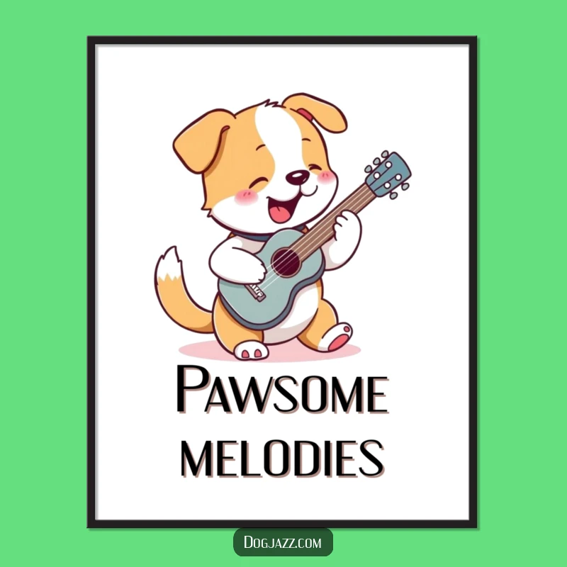 Funny Dog Guitar Digital Art: Rocking Pup Strumming, Instant Music Print