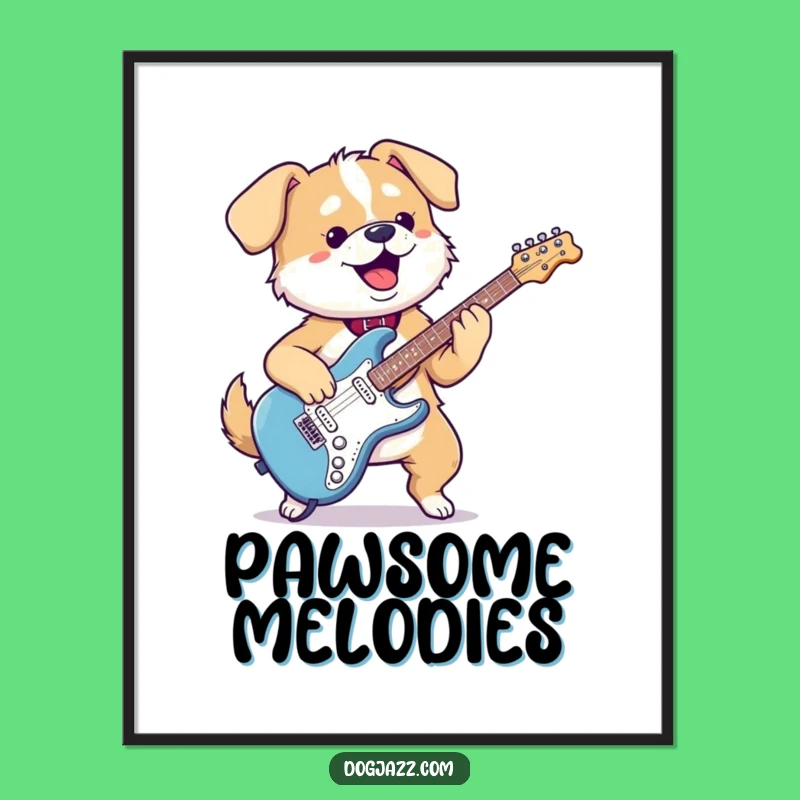 Funny Kawaii Dog Guitar Digital Art - Gleeful Pup Rock Print Gift