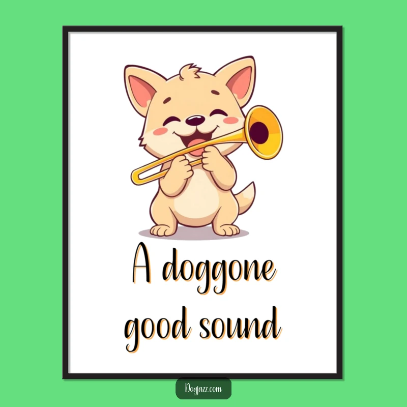 Printable Funny Dog Trombone Player Art: Instant Musical Decor, Energetic Funny Gift