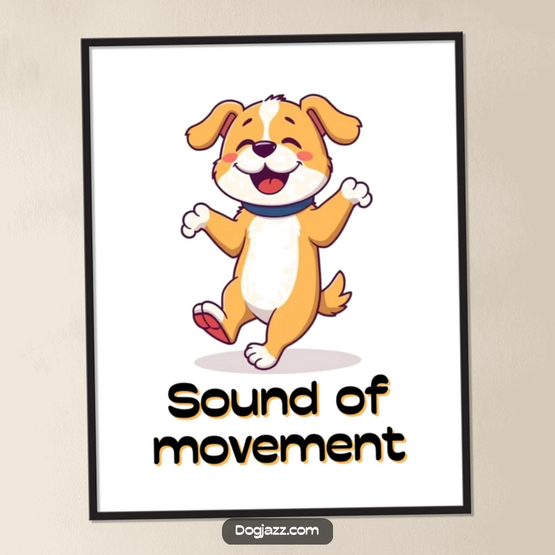 Funny Dog Tap Dancer Digital Art Print, a dog tap dances with happy, rhythmic footwork, energetic wall art.