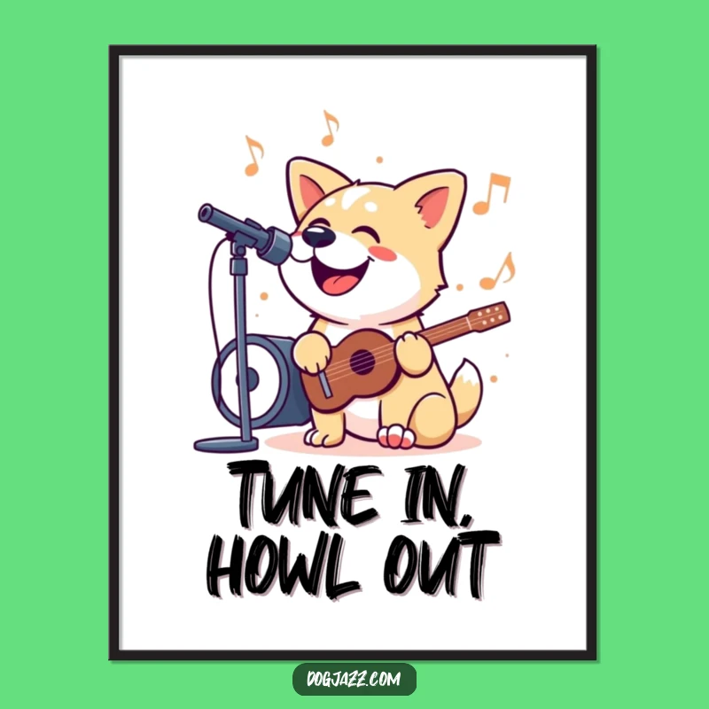 Funny Singing Dog Digital Art: Jazzy Tune Decor Gift