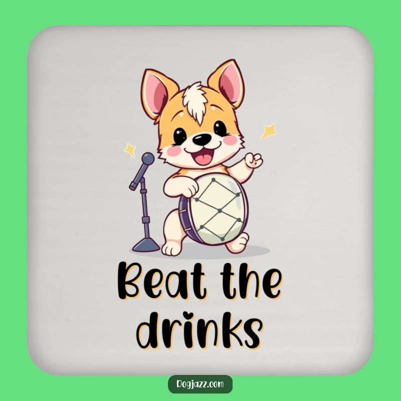 Funny Terrier Drummer Coaster: Energetic Dog Beat, Protect Surfaces with Style