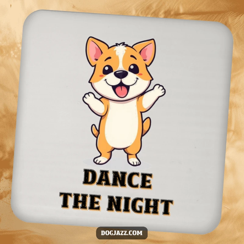 Funny Coaster showcasing a dog performing a jazzy dance step, adding a touch of movement and humor to any tabletop.