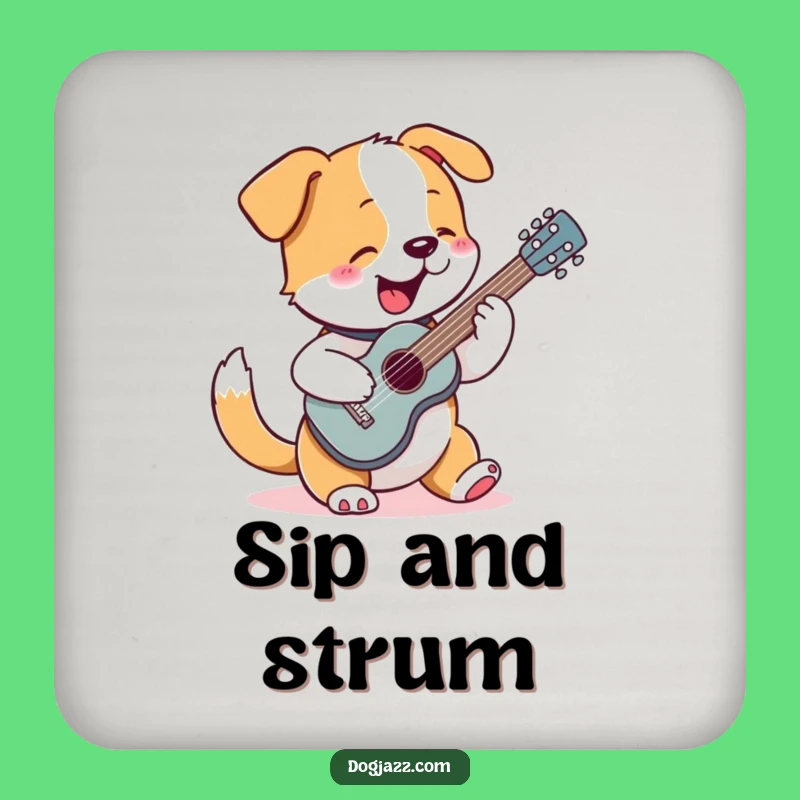 Funny Dog Guitar Drink Coaster: Rocking Pup Strumming, Music Table Guard