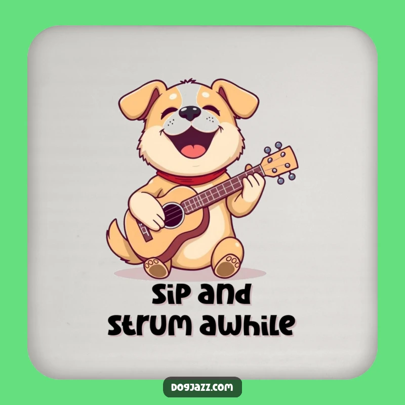 Funny Dog Ukulele Coaster Set: Protect Surfaces with Musical Canine Flair