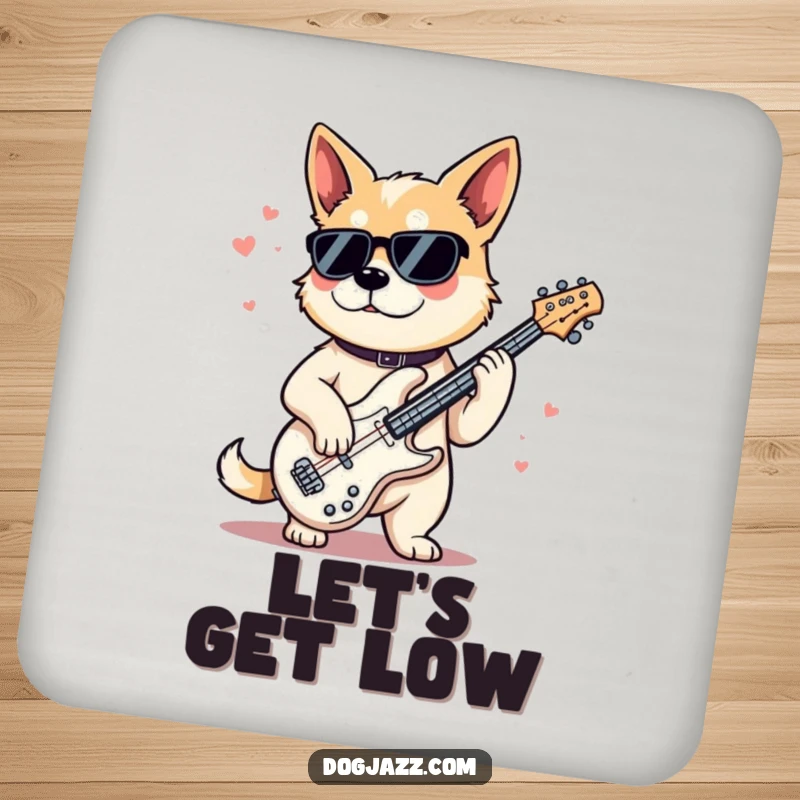 Funny Coaster showcasing a cool dog playing a jazz bass, adding a touch of musical elegance and humor to any tabletop.
