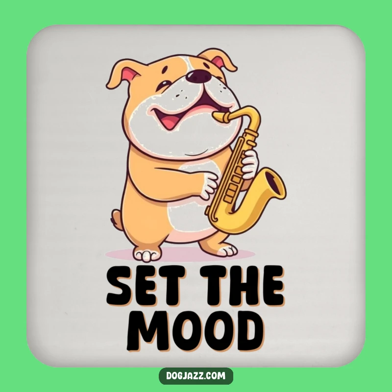 Funny Bulldog Saxophone Coaster - Grinning Dog Musician for Humorous Table Protection