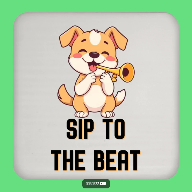 Funny Trumpet Dog Drink Coaster: Protect Surfaces with Musical Canine Charm