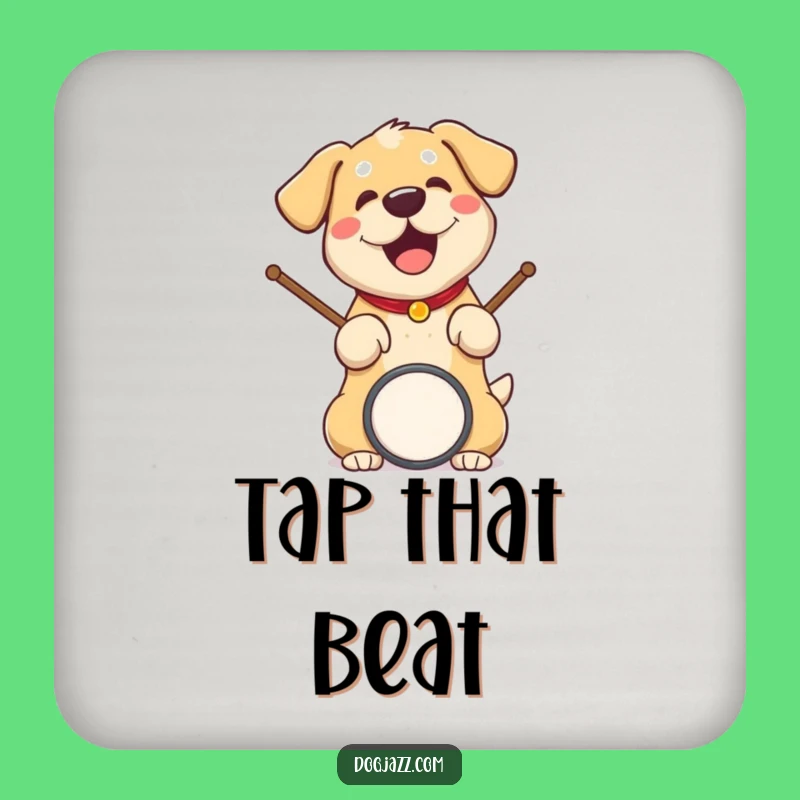 Funny Dog Drummer Drink Coaster; Protect Surfaces With This Hilarious Music Gift