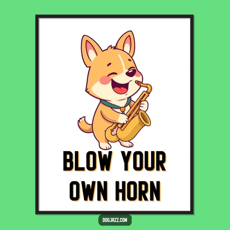 Funny Dog Jazz Poster: Happy Saxophone Player Wall Art Gift