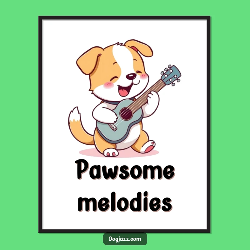 Funny Dog Guitar Poster: Rocking Pup Strumming, Music Wall Art