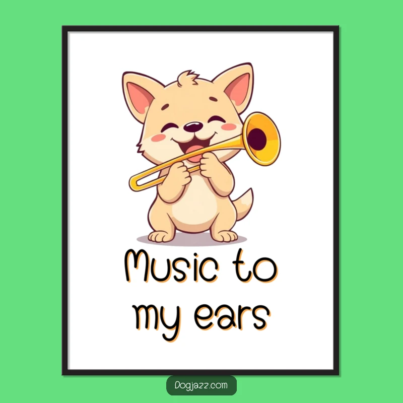 Funny Dog Trombone Player Poster: Musical Wall Art, Energetic Funny Gift Decor