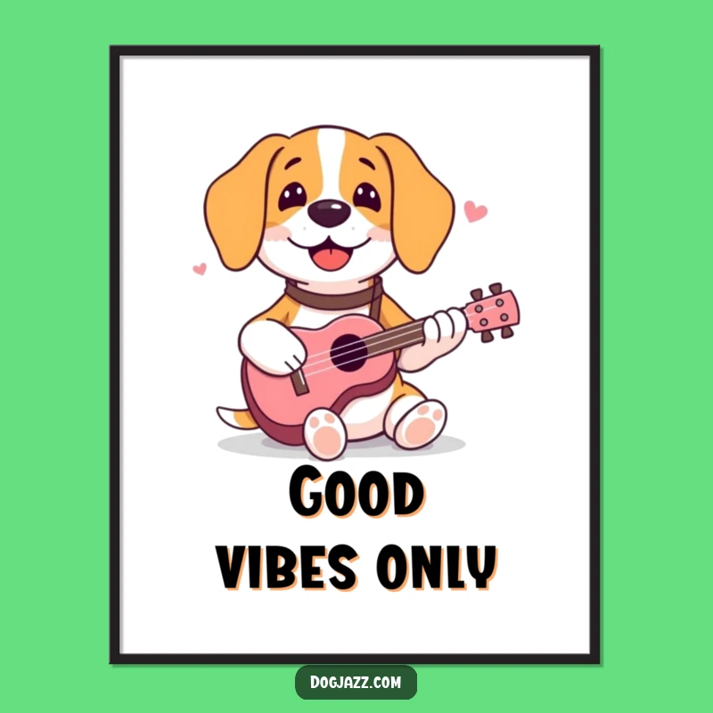 Funny Beagle Ukulele Poster - Happy Dog Musician Art for Humorous Walls