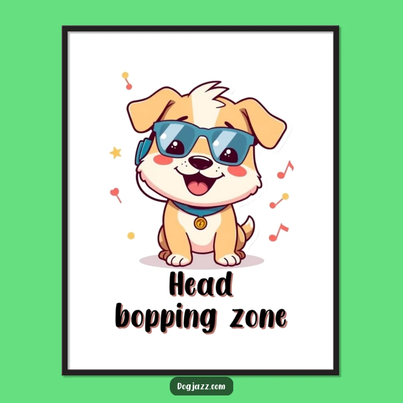 Funny Dog Groovy Beat Poster - Cheerful Character Jamming, Vibrant Music Wall Art Gift!