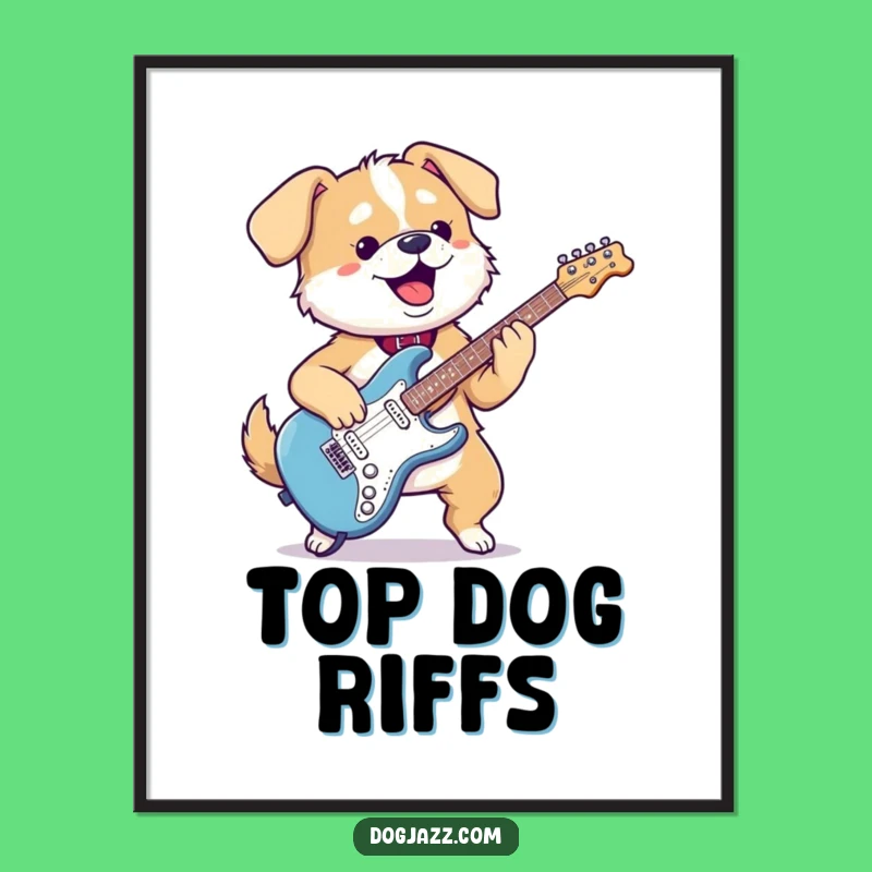 Funny Kawaii Dog Guitar Poster - Gleeful Pup Rock Art Gift