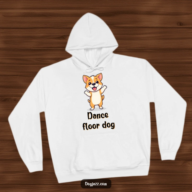 Funny Hoodie featuring a dog performing an energetic jazzy dance step, designed for those who love rhythm, movement, and canine charm.