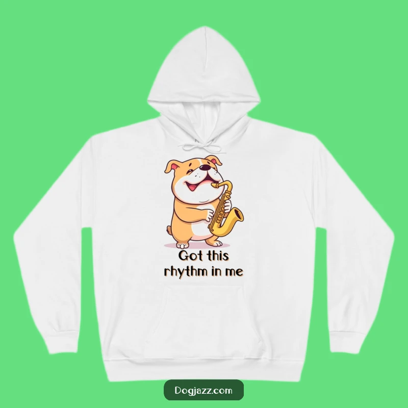Funny Bulldog Saxophone Hoodie - Cozy Grinning Dog Musician Sweatshirt for Gifts