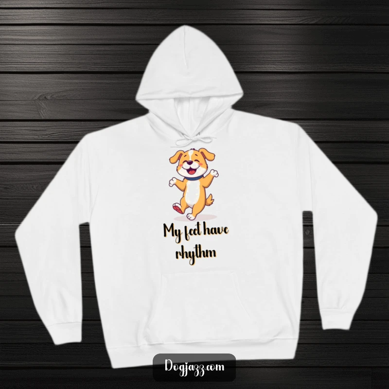 Funny Dog Tap Dancer Hoodie, a dog enthusiastically tap dances with energetic and rhythmic foot movements, a cozy dance item.