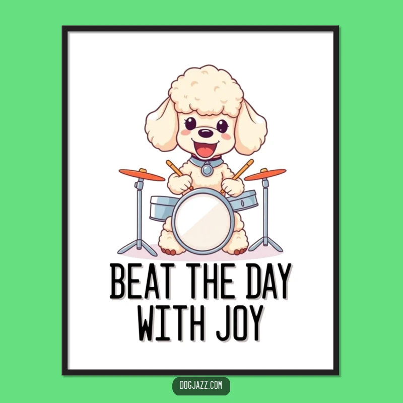Free Printable Wall Art: Poodle Drummer, Humorous Musical Dog Decor