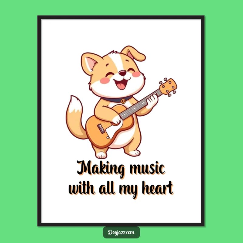 Free Printable Wall Art: Cheerful Dog Guitar Strum Humorous Downloadable Art