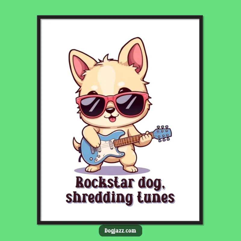 Free Printable Wall Art: Funny Rockstar Dog Guitarist Downloadable Art