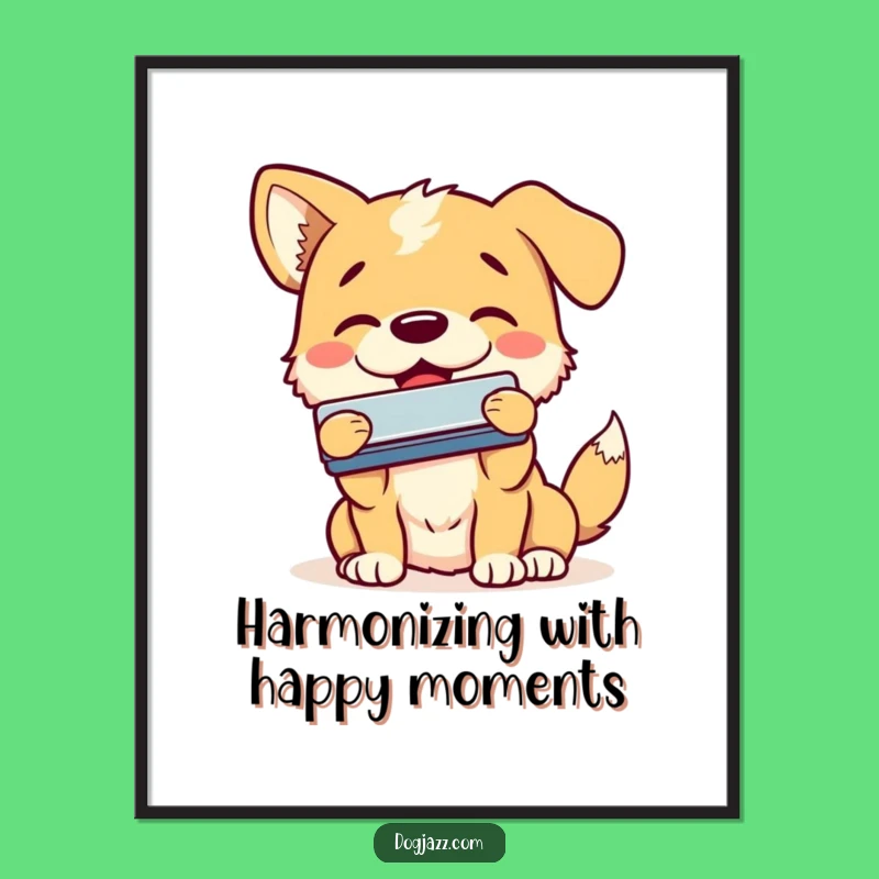 Free Printable Wall Art: Smiling Harmonica Dog - Funny Downloadable Decor!