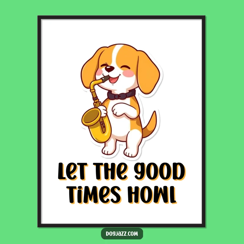 Free Printable Wall Art: Funny Beagle Sax Player, Quirky Downloadable Home Decor
