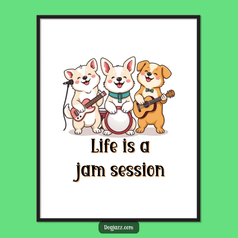 Free Printable Wall Art: Funny Dog Band Jamming, Cheerful Expressions, Humorous Decor Downloadable
