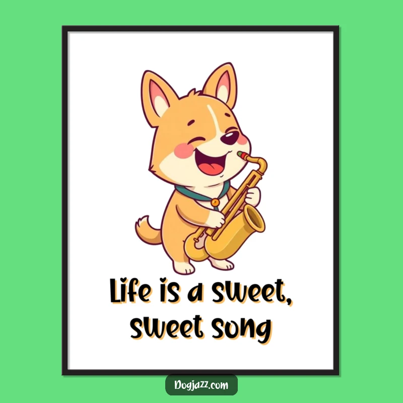 Free Printable Wall Art: Happy Dog Saxophone Solo Humorous Downloadable Art