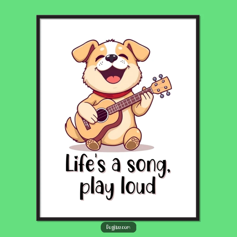 Funny Free Printable Wall Art: Dog Ukulele Virtuoso for Quirky Downloadable Decor