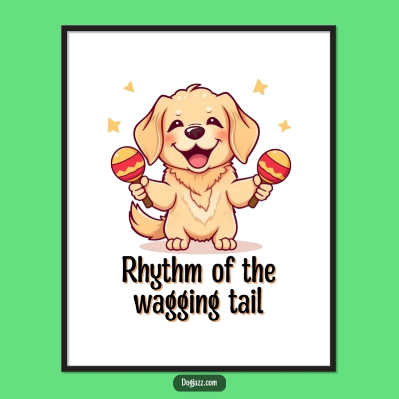 Free Printable Wall Art: Funny Golden Retriever Shaking Maracas - Downloadable Decor