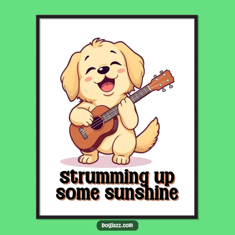 Free Printable Wall Art: Joyful Golden Retriever Ukulele Player, Sunny Downloadable Decor