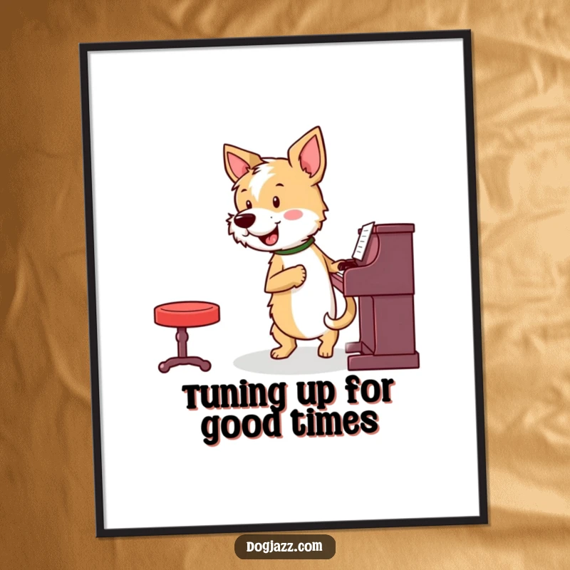 Funny Free Printable Wall Art: Terrier energetically plays piano with a happily wagging tail.