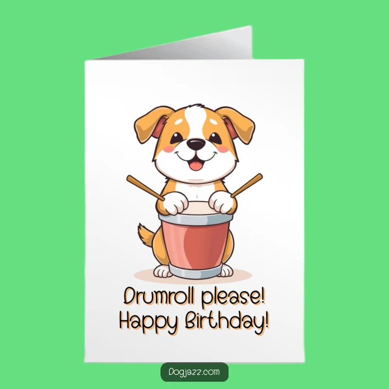 Free Printable Birthday Card: Funny Drumming Dog Design, Perfect Downloadable Gift for Music Lovers