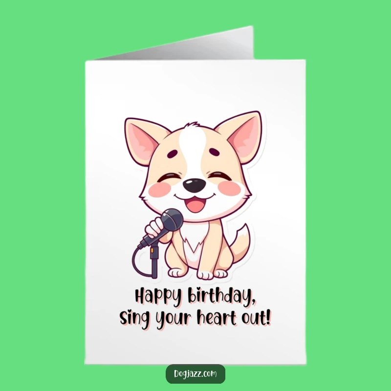 Free Printable Birthday Card: Crooning Dog Singer Downloadable Greeting Gift