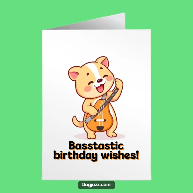 Free Printable Birthday Card: Funny Dog Bass Player, Bouncing Rhythm Downloadable Gift