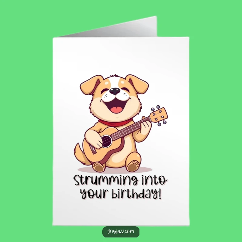 Free Printable Birthday Card: Funny Dog Ukulele Player for a Hilarious Downloadable Gift