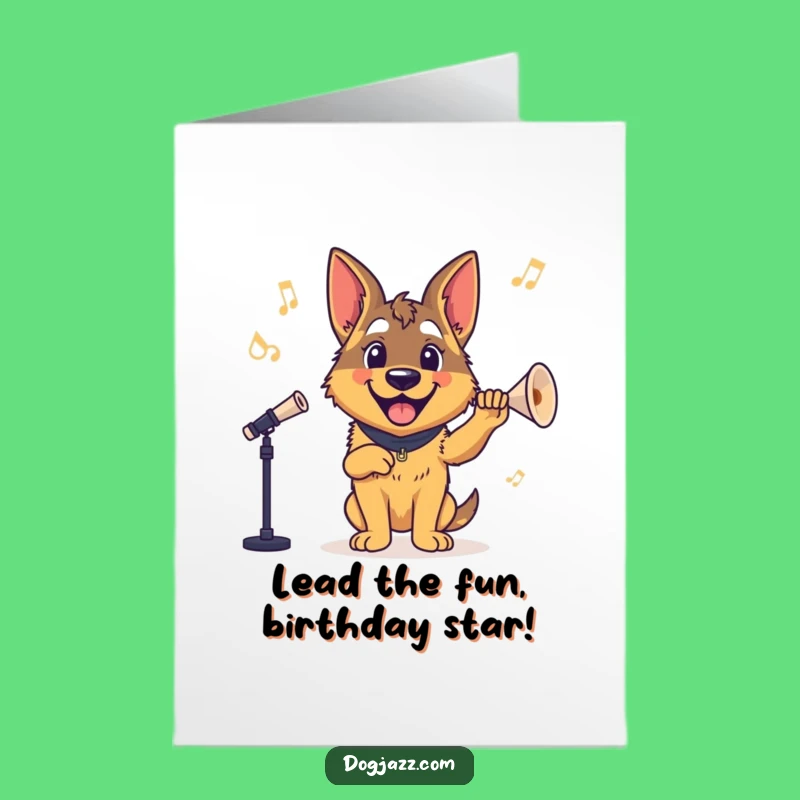 Free Printable Birthday Card: German Shepherd Conductor - Funny Downloadable Gift