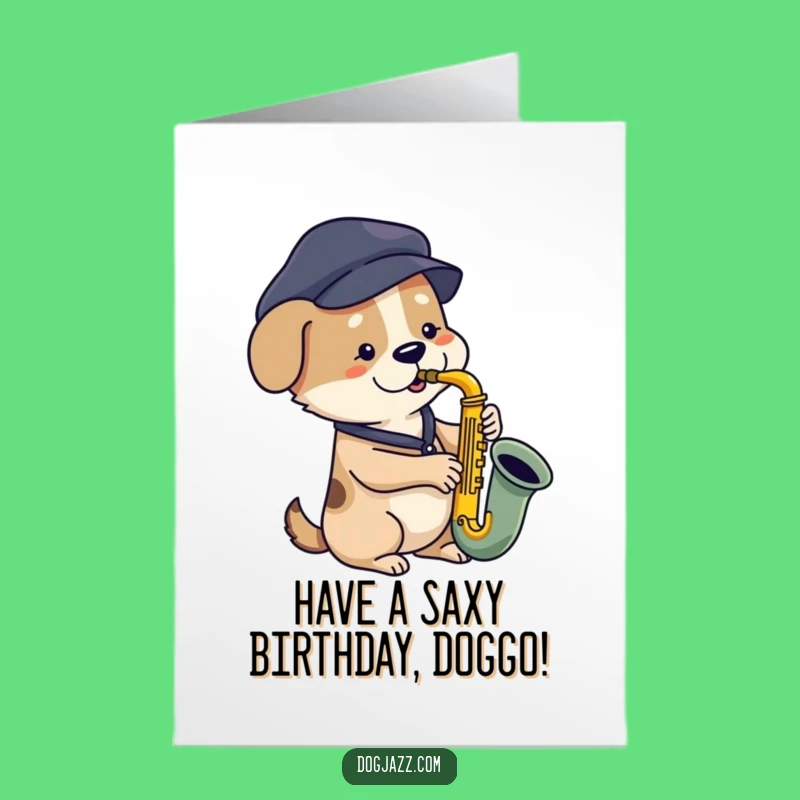 Free Printable Funny Dog Birthday Card: Blues Sax Player Downloadable Gift