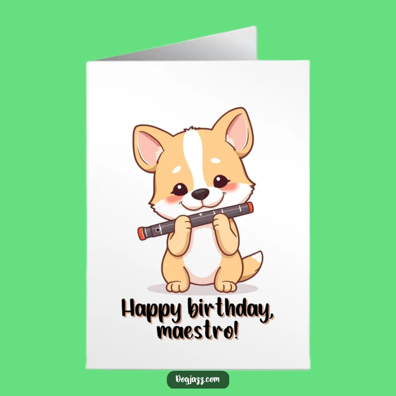Free Printable Birthday Card: Dog Clarinetist, Happy Tune, Musical Birthday Downloadable Gift