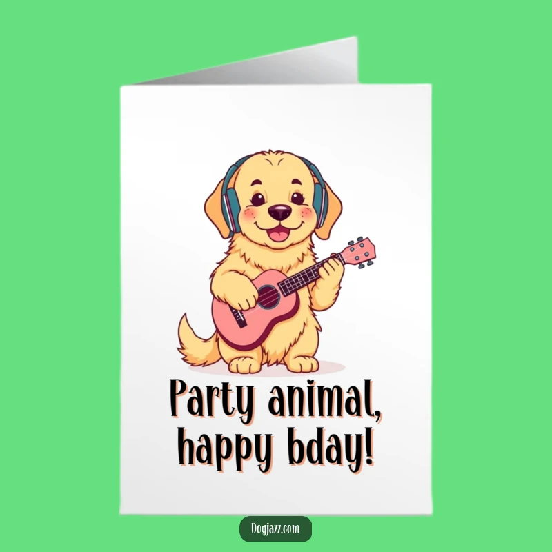 Funny Free Printable Birthday Card: Golden Retriever Ukulele Humor Downloadable Gift