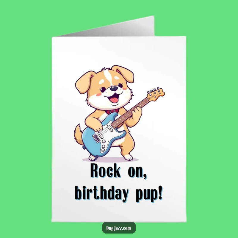 Free Printable Birthday Card: Kawaii Dog Shreds Guitar - Funny Downloadable Gift!