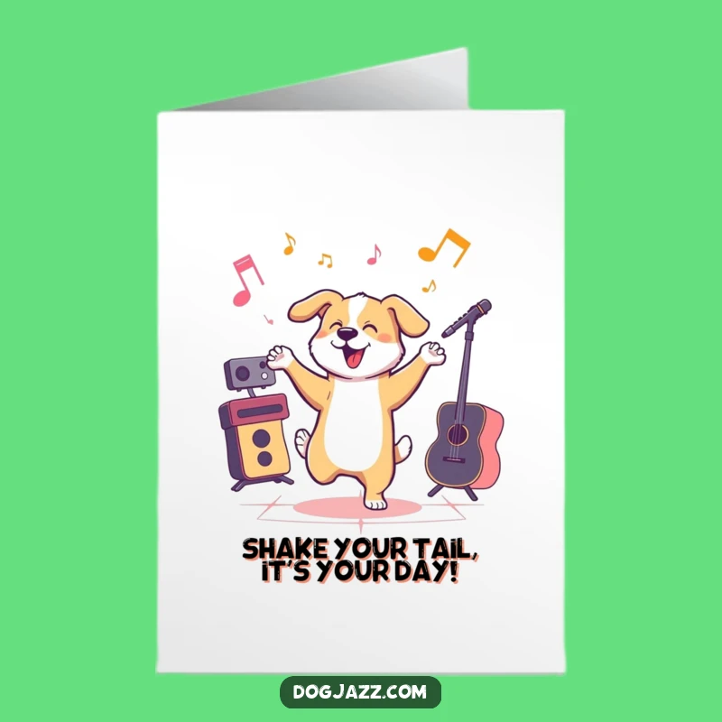 Free Printable Birthday Card: Jazzy Dog Dance Party Greeting