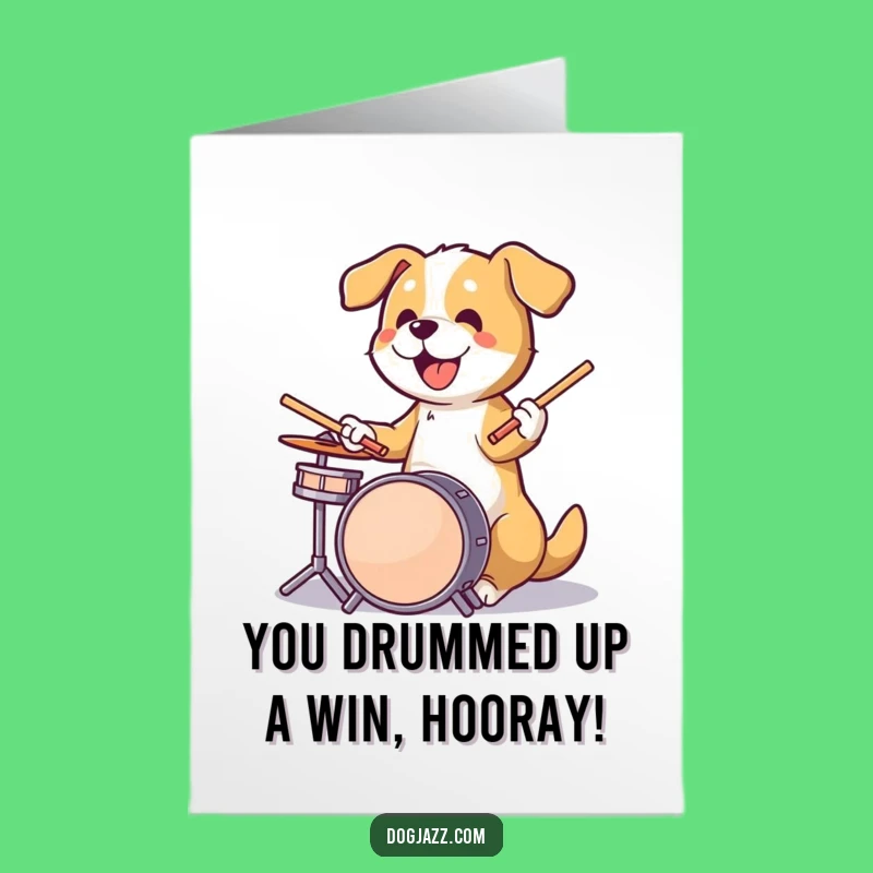 Free Printable Congrats Card: Drumming Dog Downloadable Greeting for Big Wins