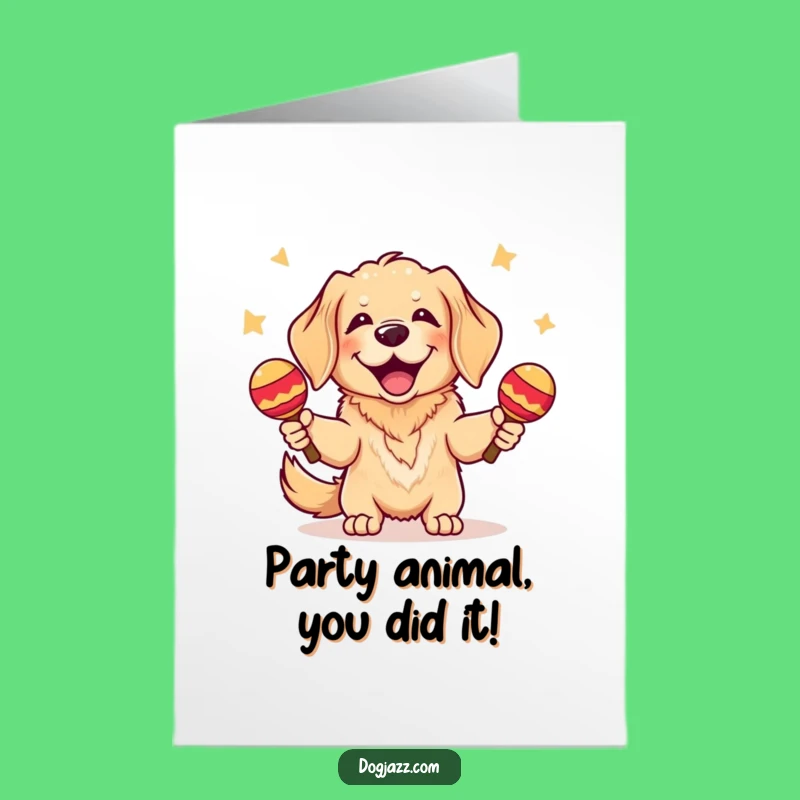 Free Printable Congrats Card: Golden Retriever Shaking Maracas - Funny Downloadable