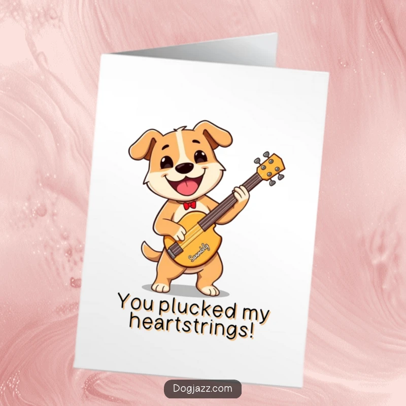 Funny Free Printable Congrats Card: A dog with a wide grin energetically plays a stand-up bass. Sophisticated, downloadable.