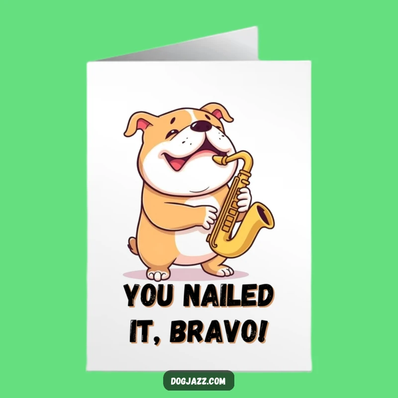 Free Printable Congrats Card: Jazzy Bulldog Sax Player, Downloadable Celebration