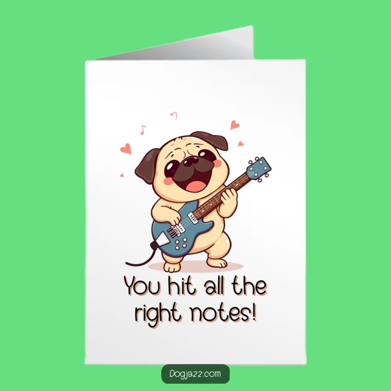Free Printable Congrats Card: Pug Guitar Solo, Awesome Downloadable for Your Big Win
