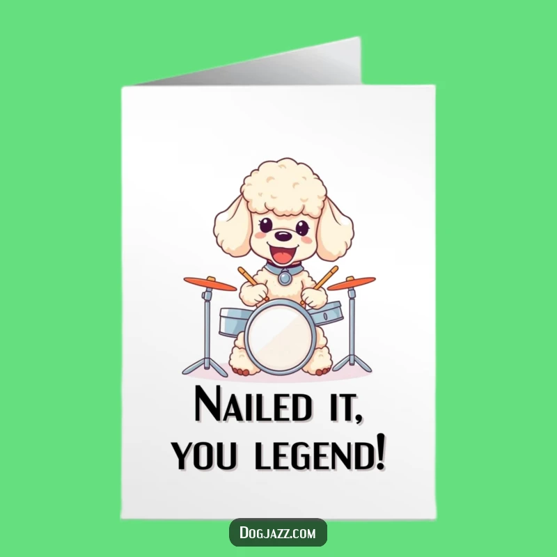 Free Printable Congrats Card: Poodle Drummer, Rhythmic Celebration Download